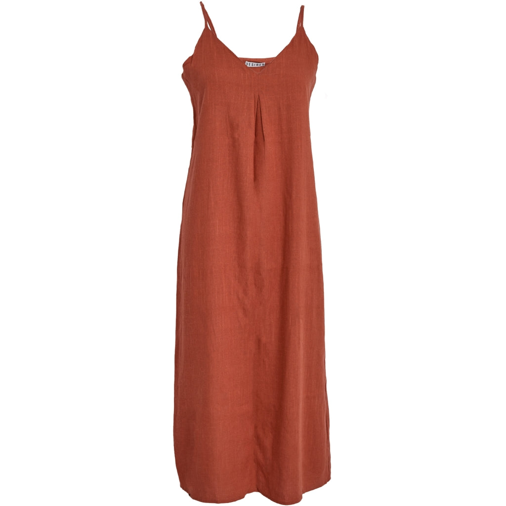 Vestido de tirantes con lino TERRACOTA