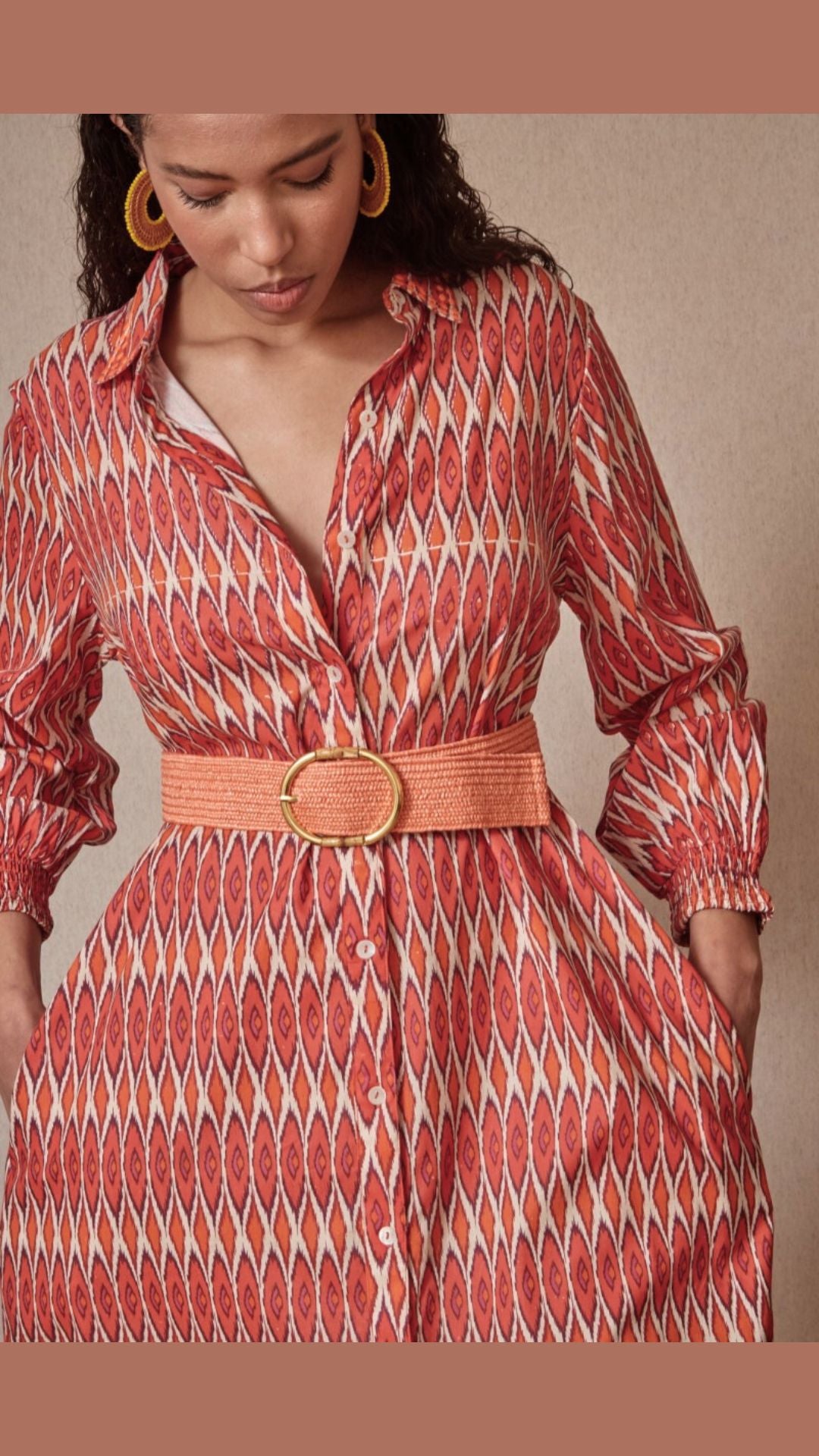 Vestido camisero estampado geométrico rojo LENA