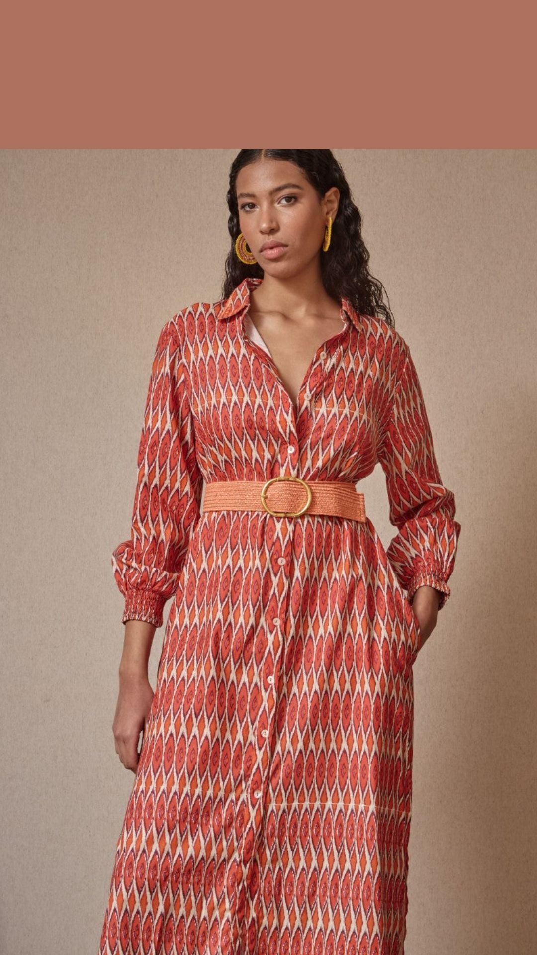 Vestido camisero estampado geométrico rojo LENA