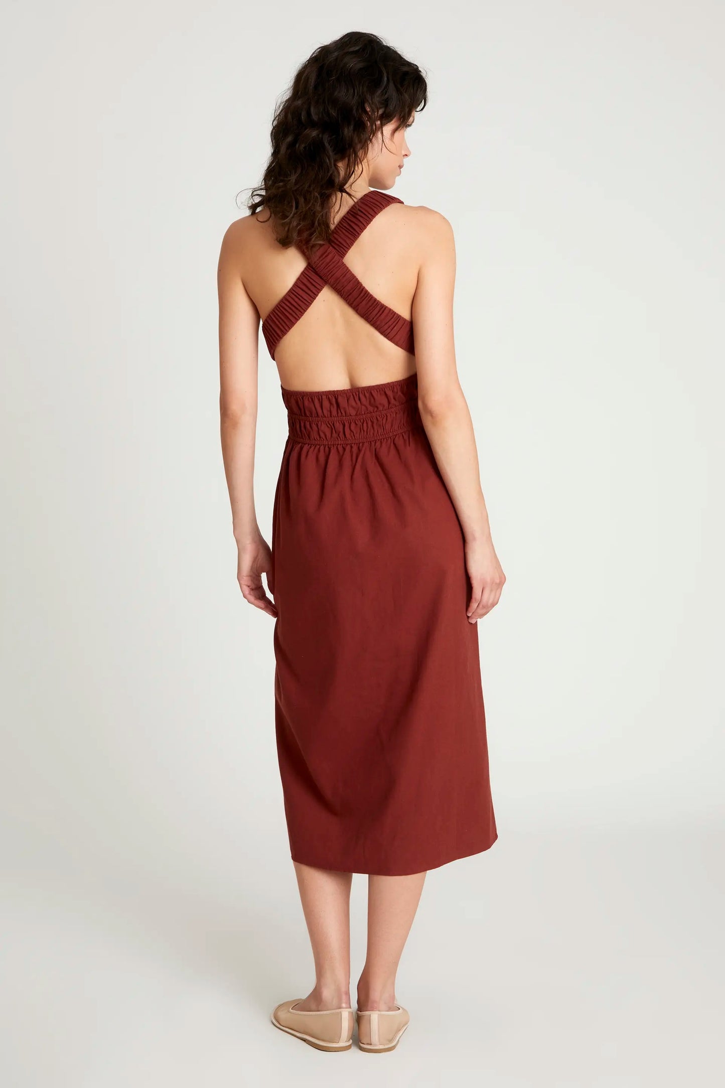 Vestido midi lino marrón MIMA