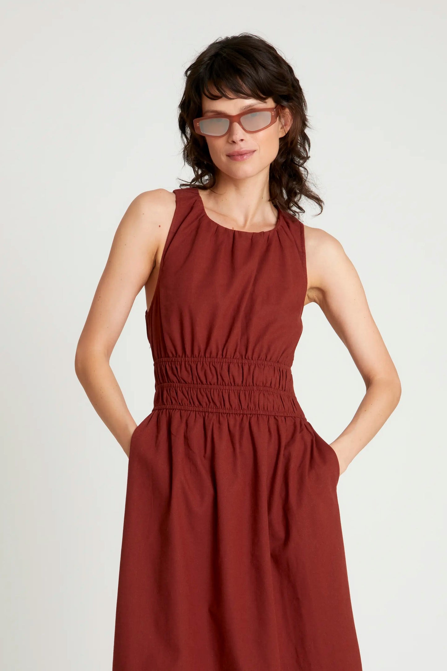 Vestido midi lino marrón MIMA