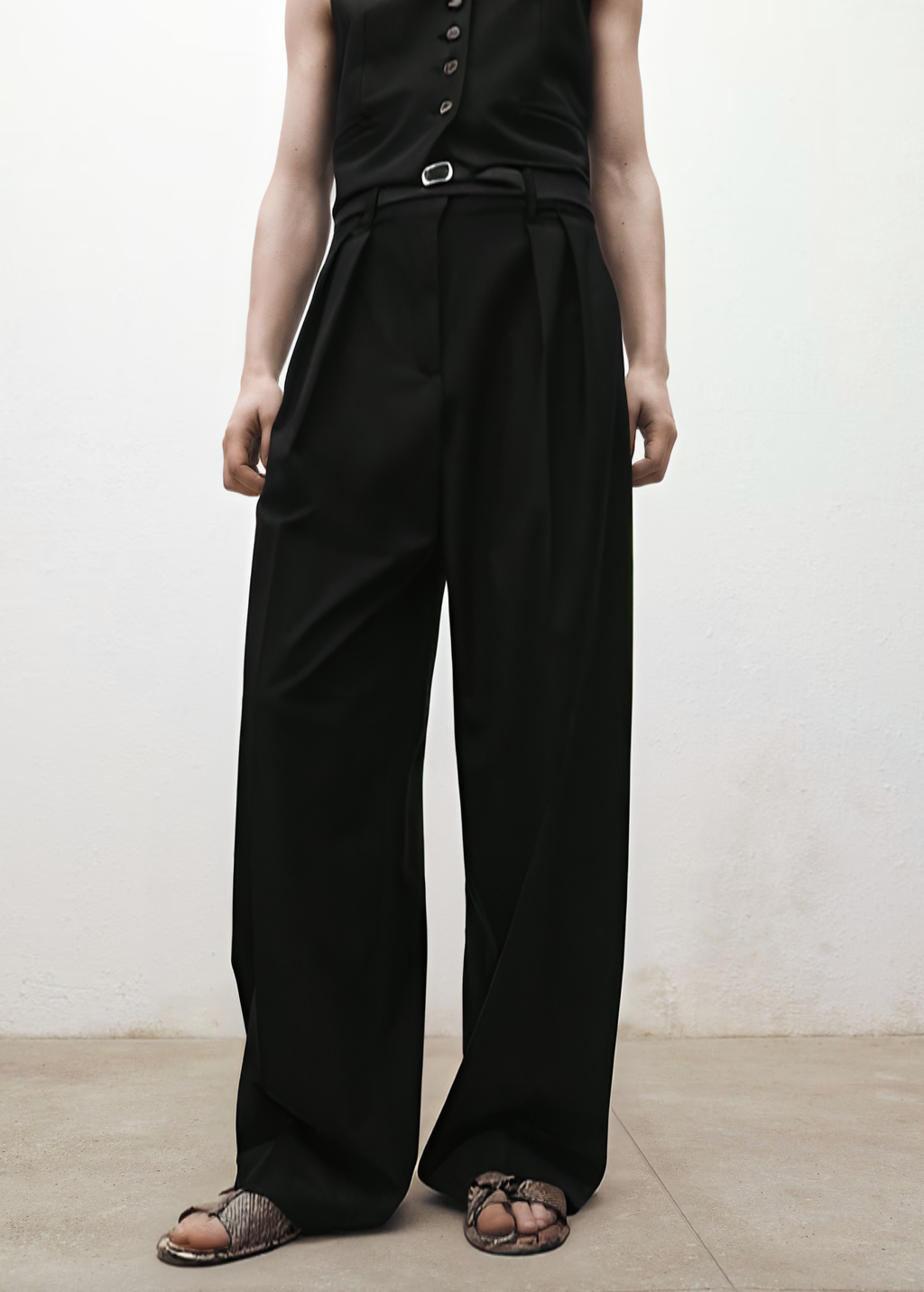 Pantalón sastre wide leg gris oscuro Mango