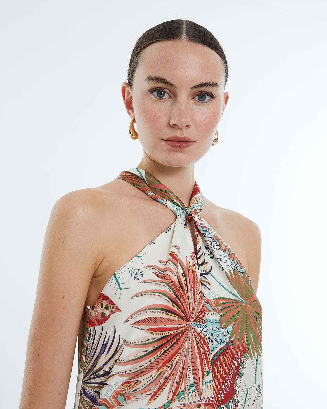 Vestido midi satinado con estampado FLORENCIA