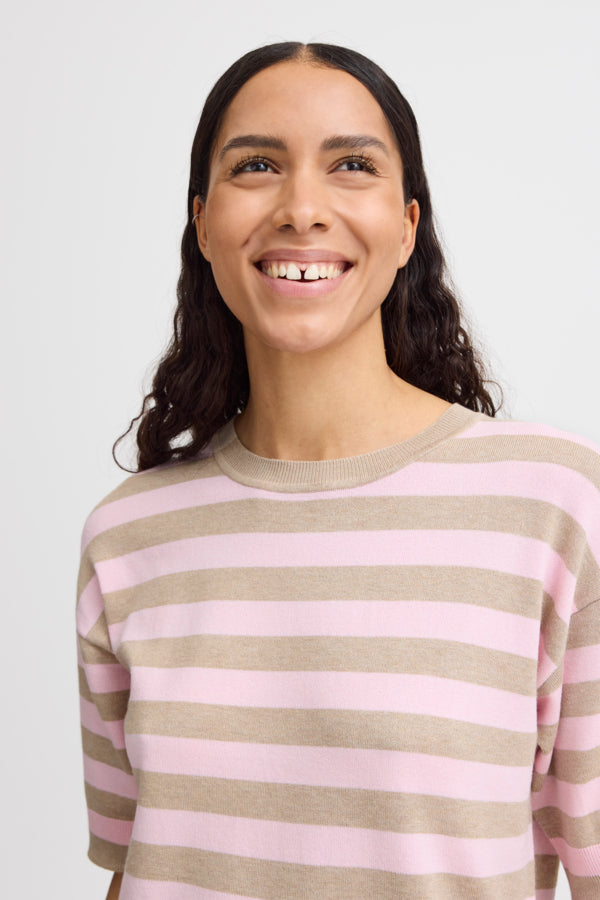 Jersey manga corta BRINA rayas rosa/beige