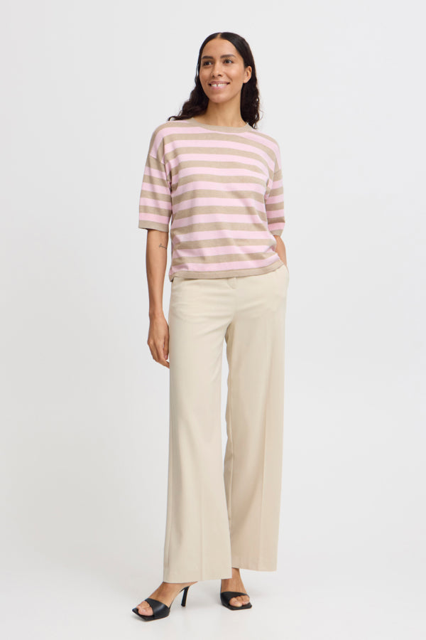 Jersey manga corta BRINA rayas rosa/beige