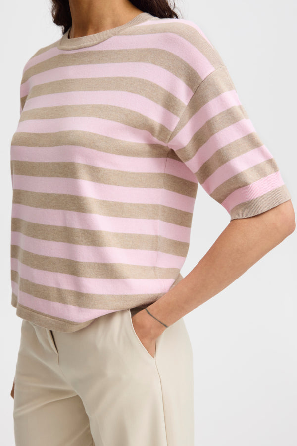Jersey manga corta BRINA rayas rosa/beige