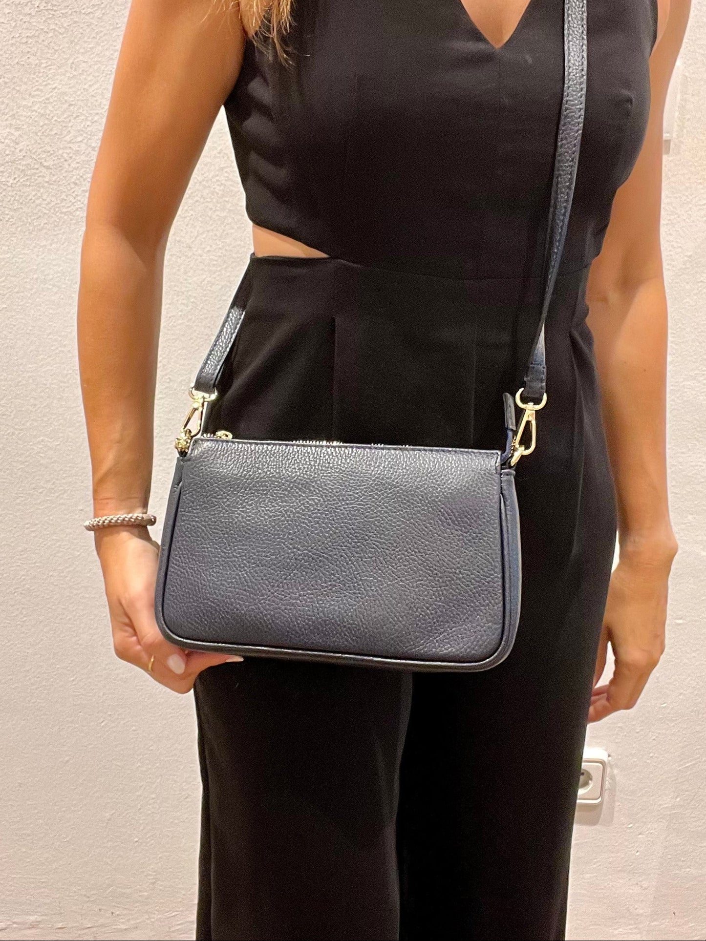 Bolso piel azul marino MINIMAL