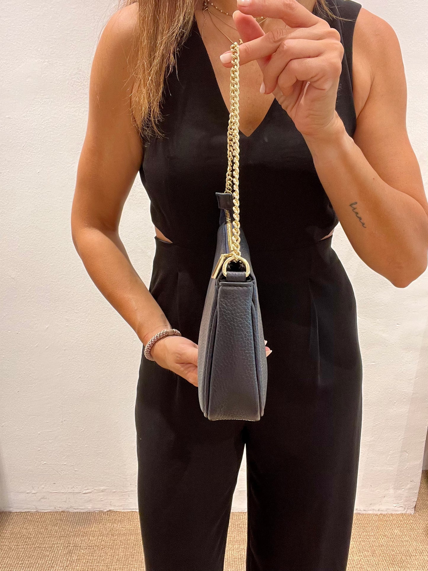 Bolso piel azul marino MINIMAL