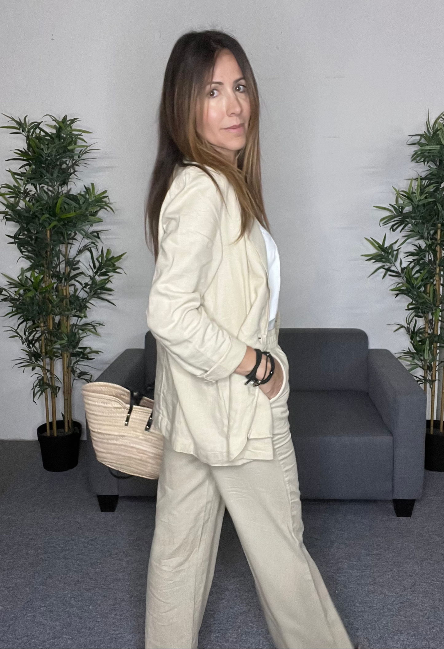 Blazer beige de lino ELBA