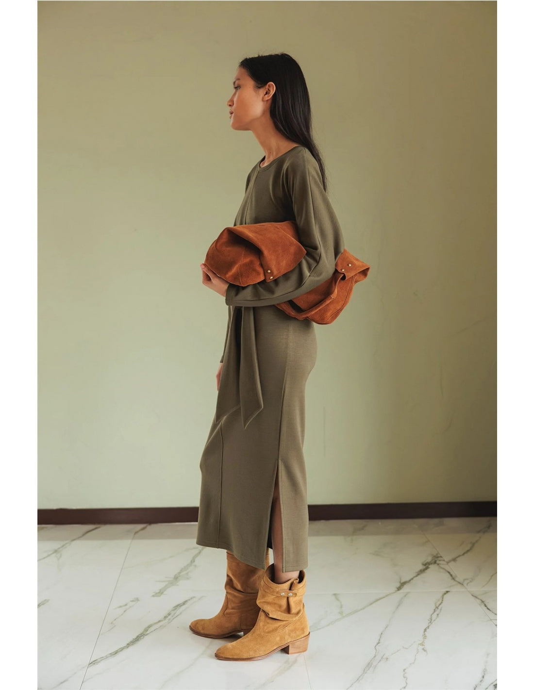 Vestido de punto anudado BITIA kaki