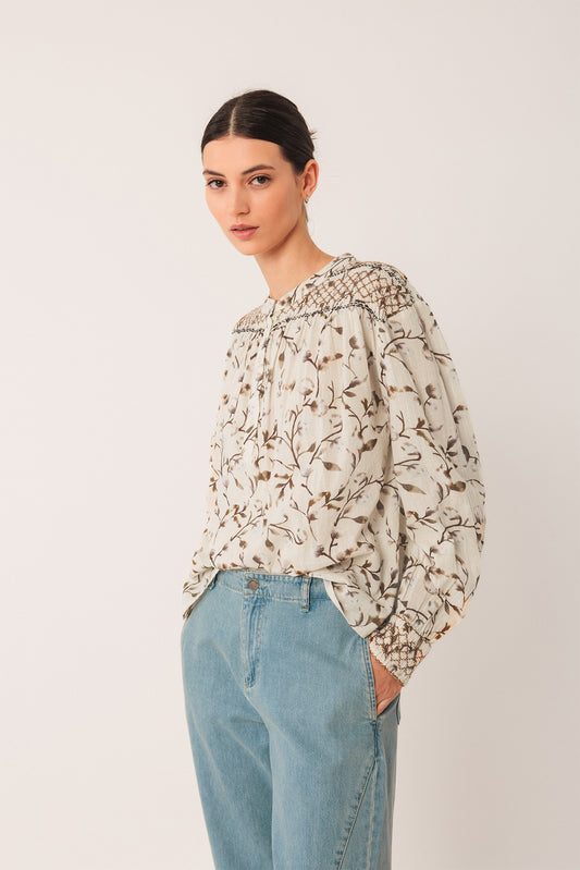 Blusa estampada smock BIANEY