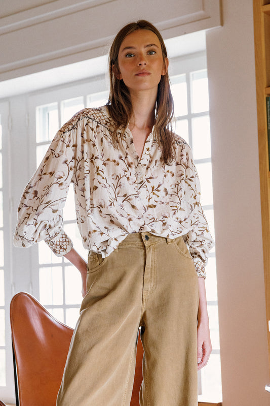Blusa estampada smock BIANEY