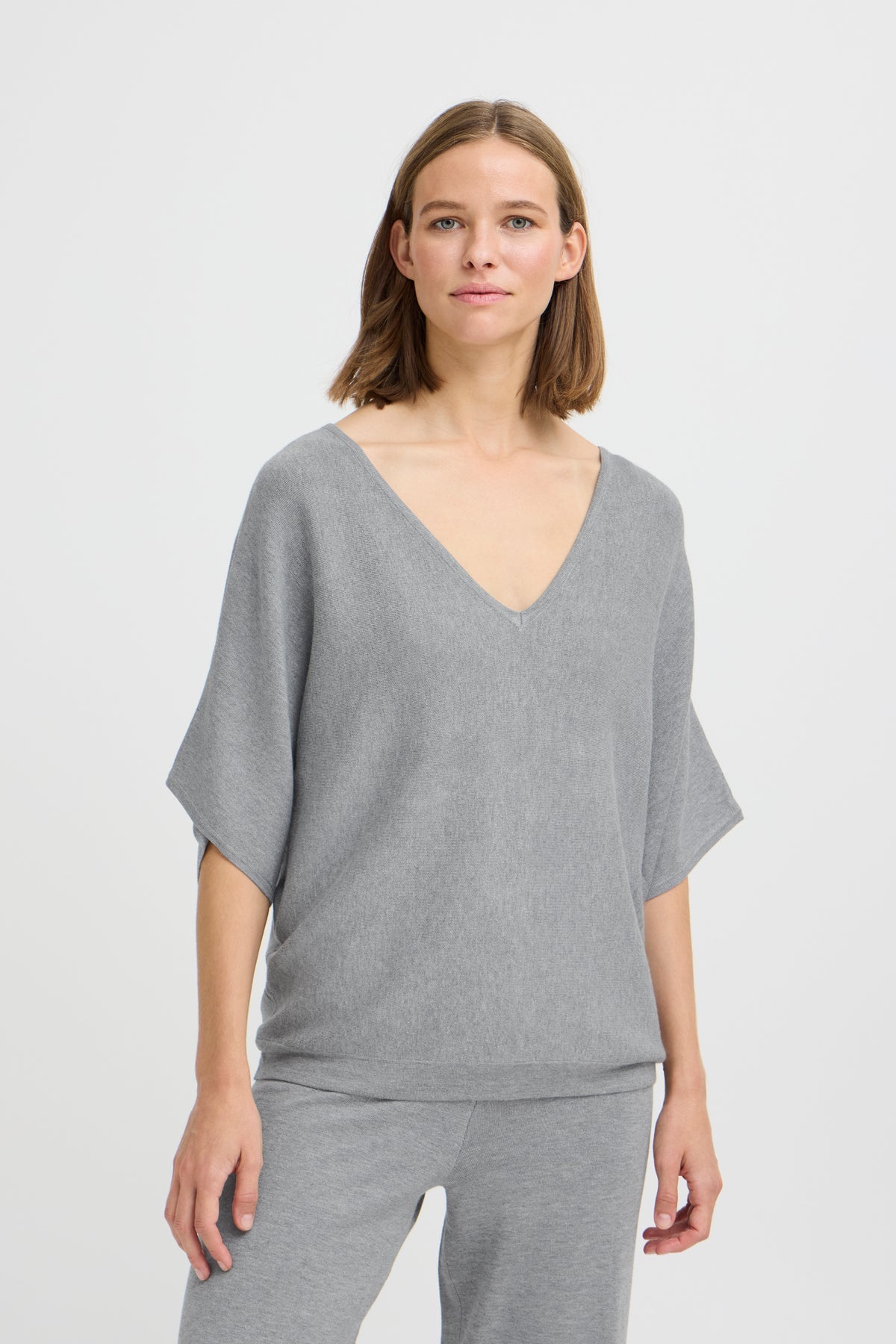Jersey holgado cuello pico BIANCA gris