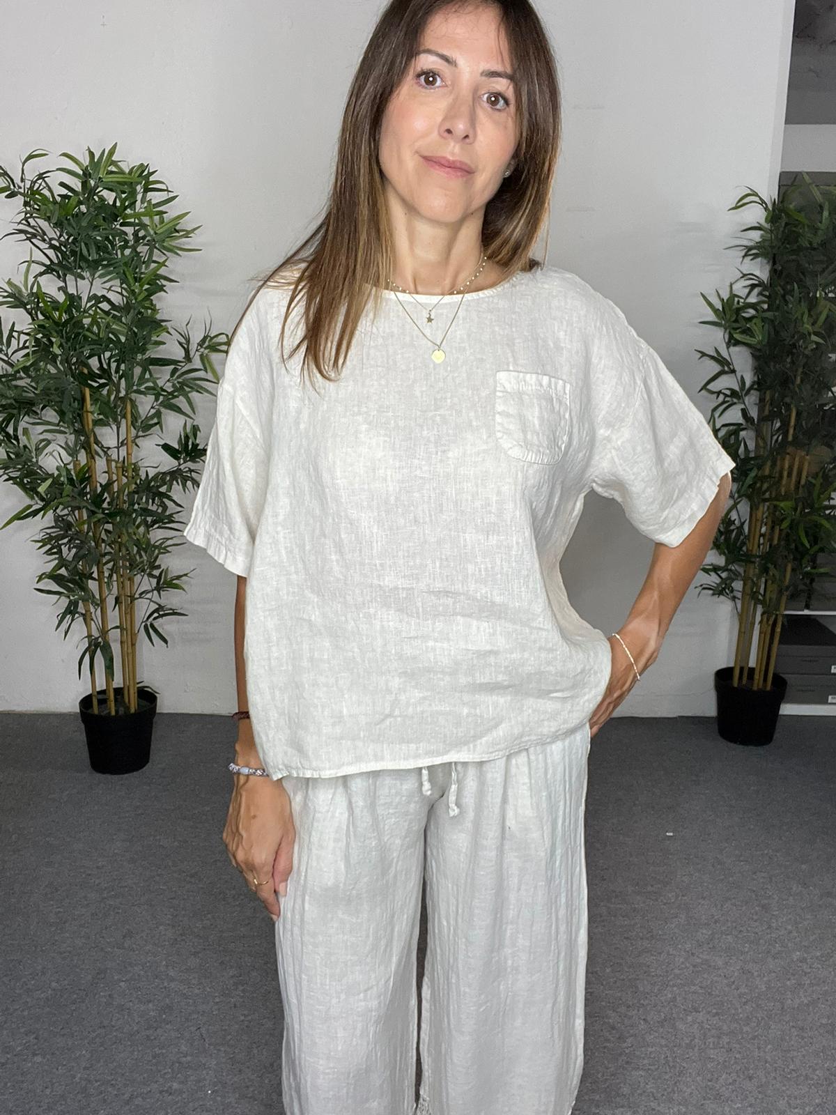 Blusa holgada begie de lino