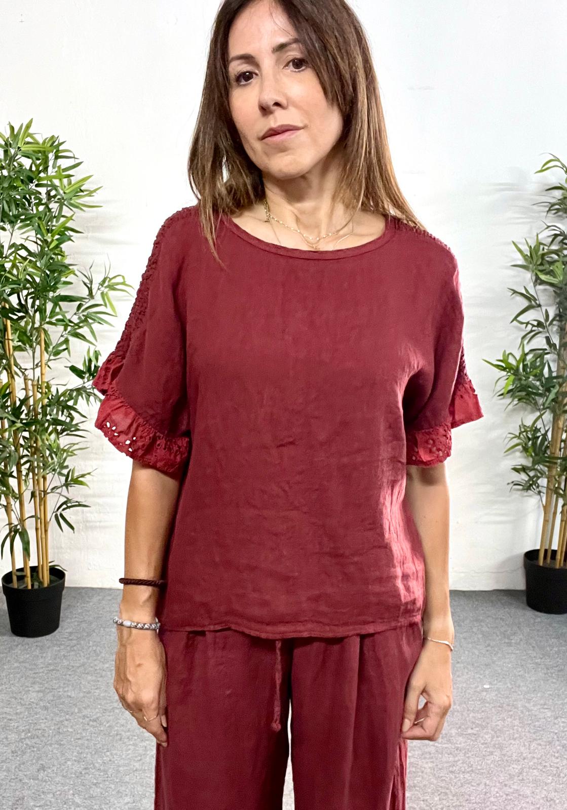 Blusa holgada granate de lino