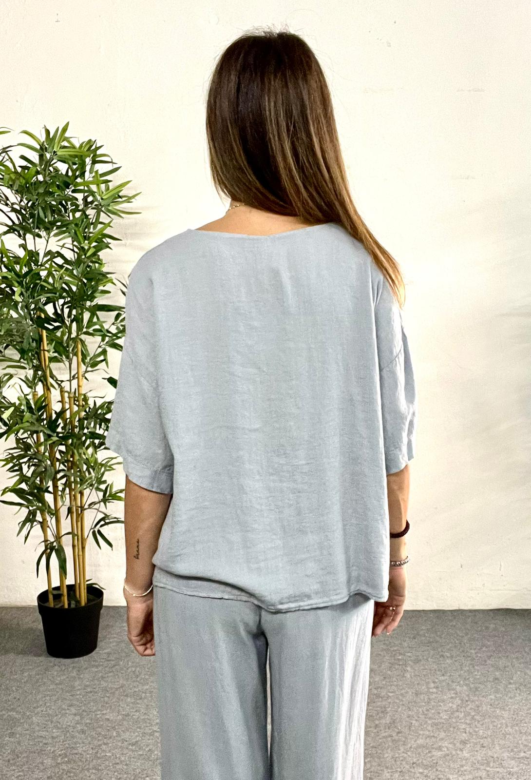 Blusa holgada de lino azul