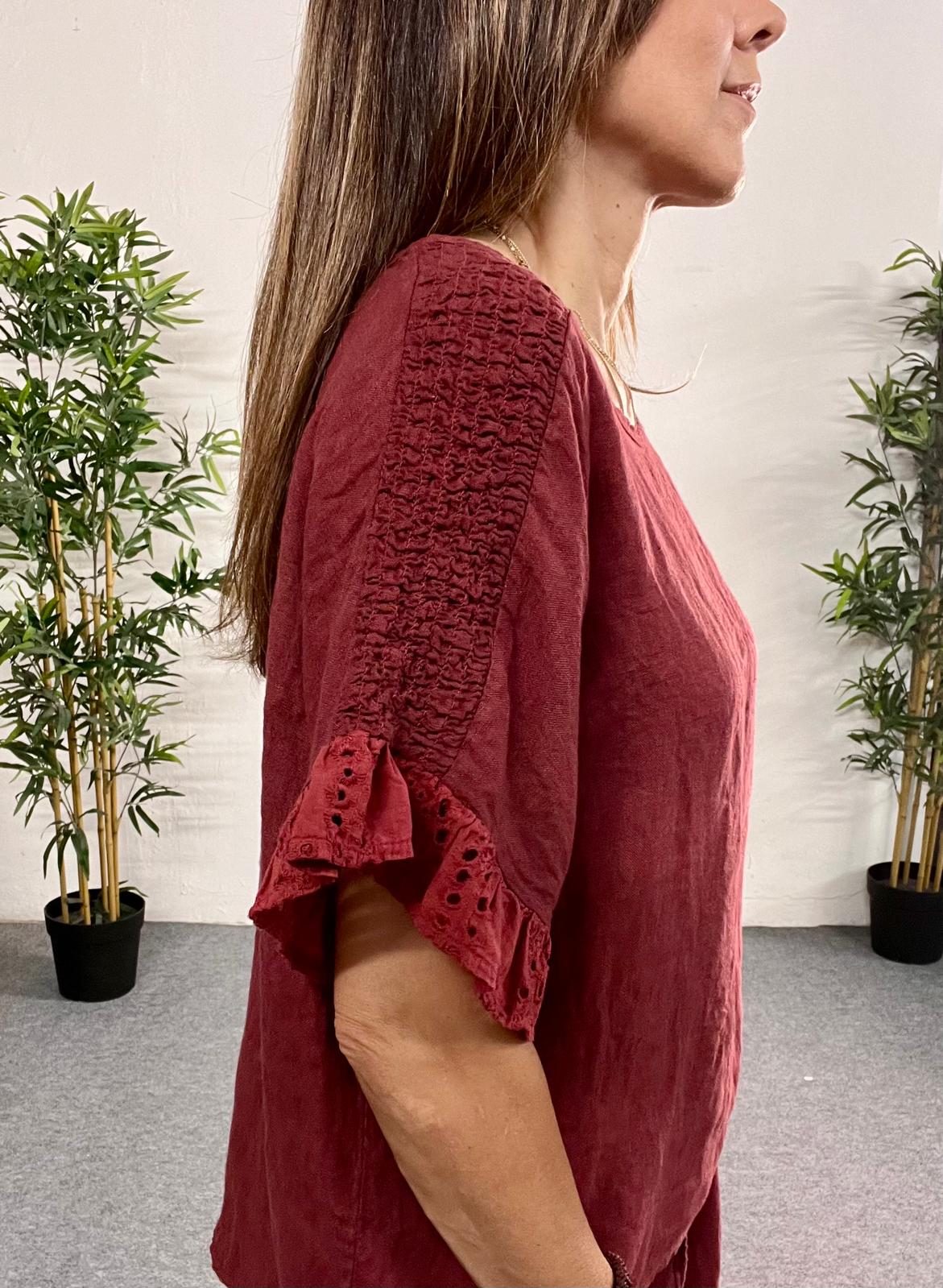 Blusa holgada granate de lino