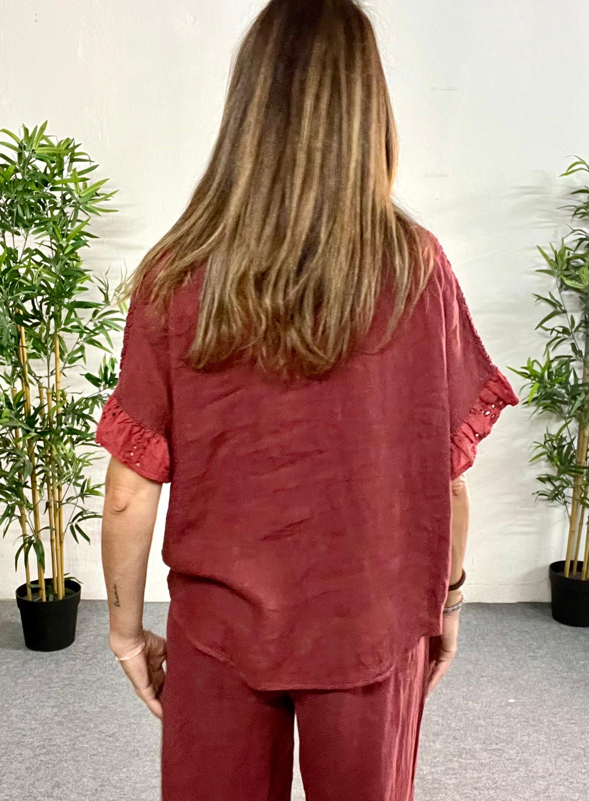 Blusa holgada granate de lino