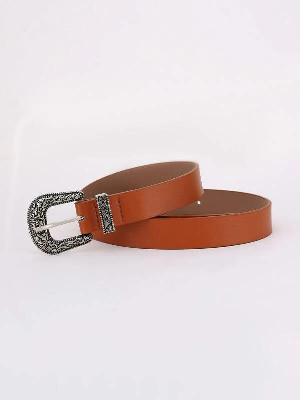 Cinturón camel con hebilla cowboy vintage