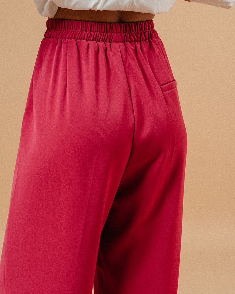 Pantalón ancho con goma fucsia