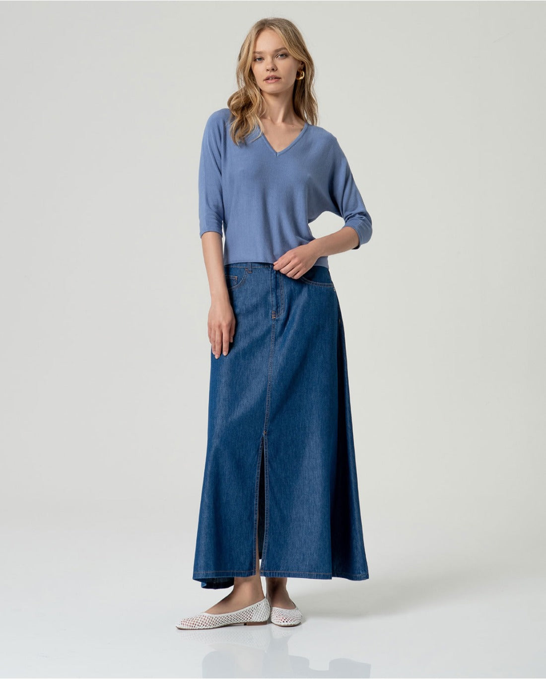 Jersey cuello pico azul DARIA