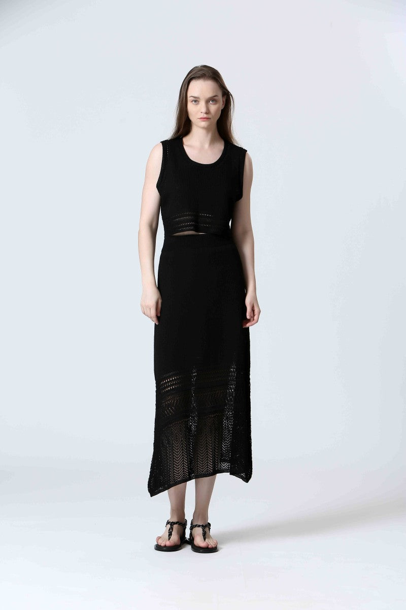 Falda midi canalada negra MARTINA