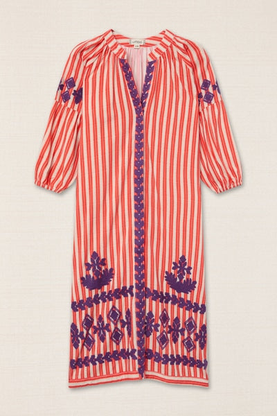 Vestido bordado rayas naranja LIDIA