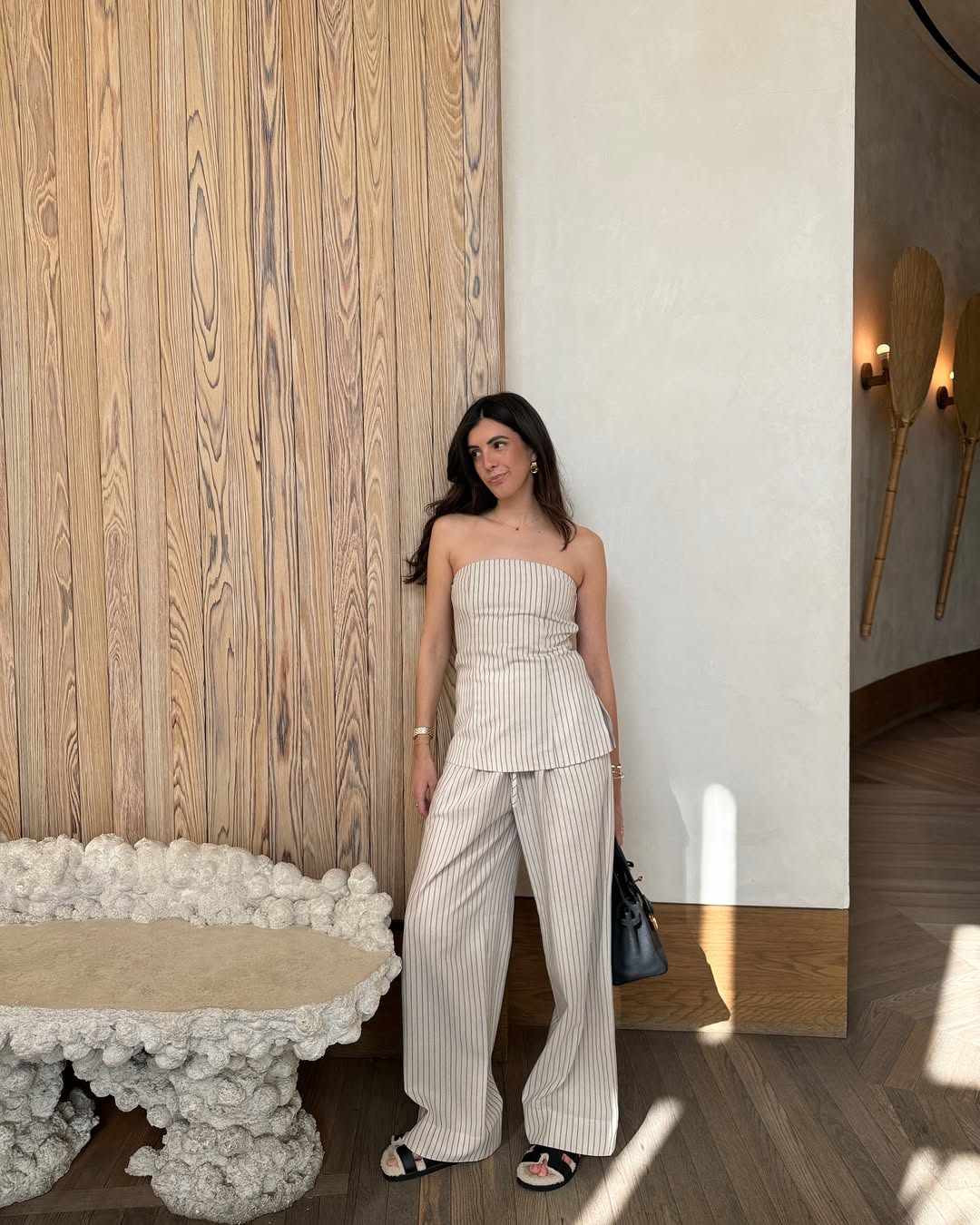 Pantalón beige fluido con rayas MARIN