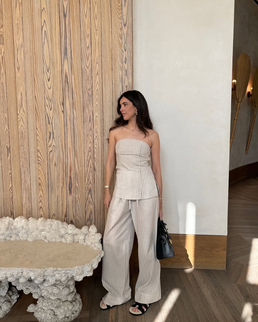 Pantalón beige fluido con rayas MARIN