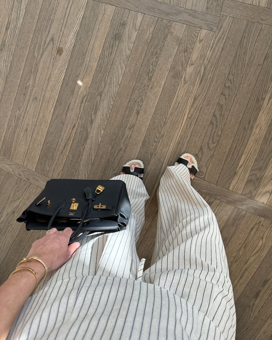 Pantalón beige fluido con rayas MARIN