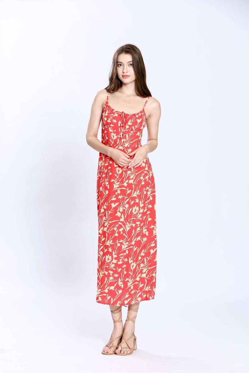 Vestido de tirantes estampado con escote balconette