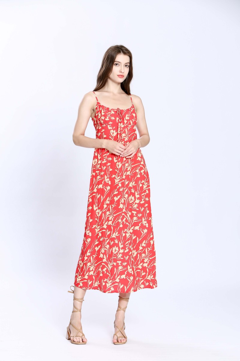 Vestido de tirantes estampado con escote balconette