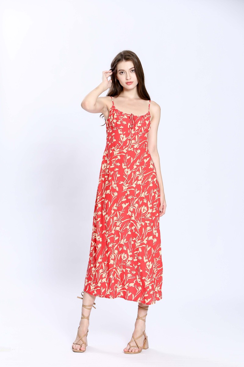 Vestido de tirantes estampado con escote balconette