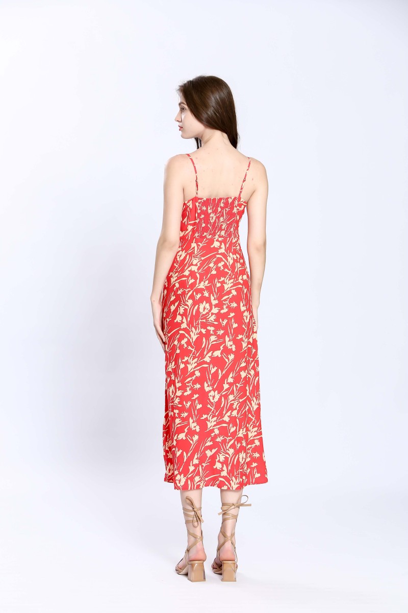 Vestido de tirantes estampado con escote balconette