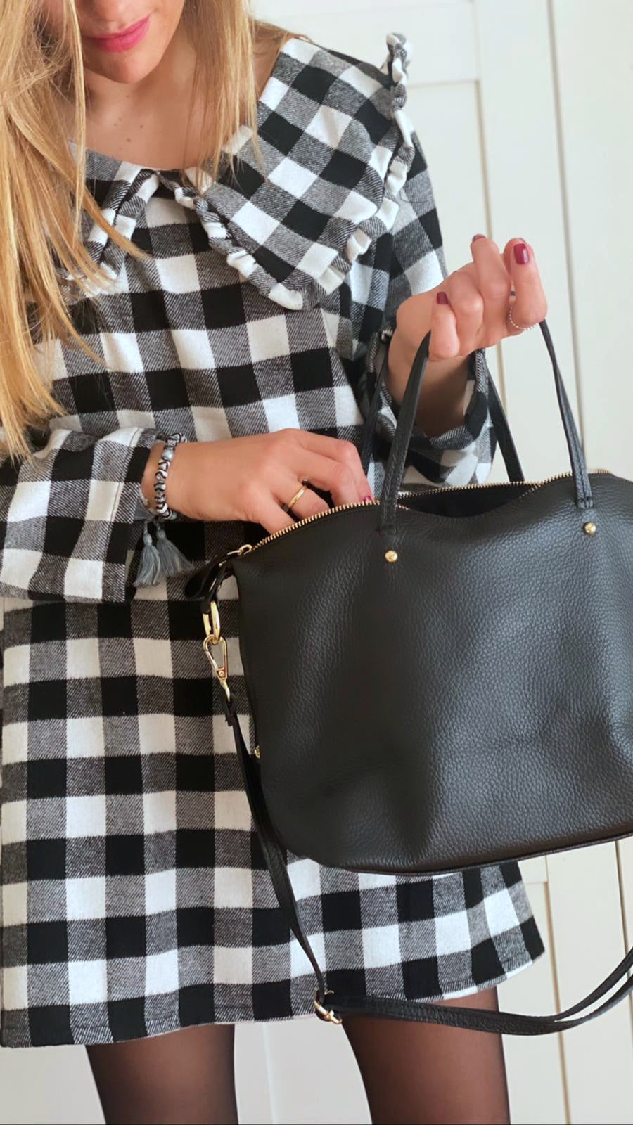 Bolso de piel negro shopper medium