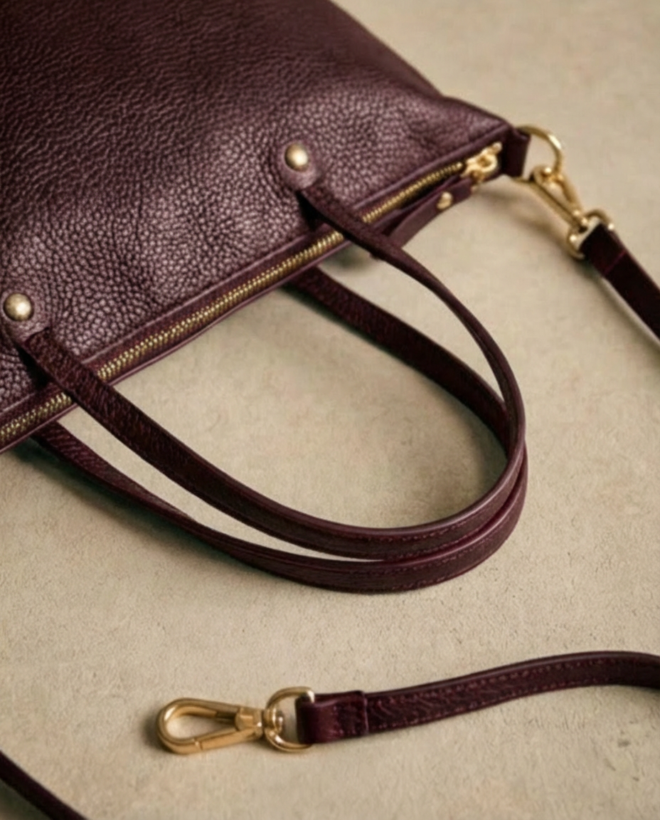 Bolso de piel granate shopper medium