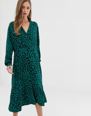 Vestido midi animal print verde