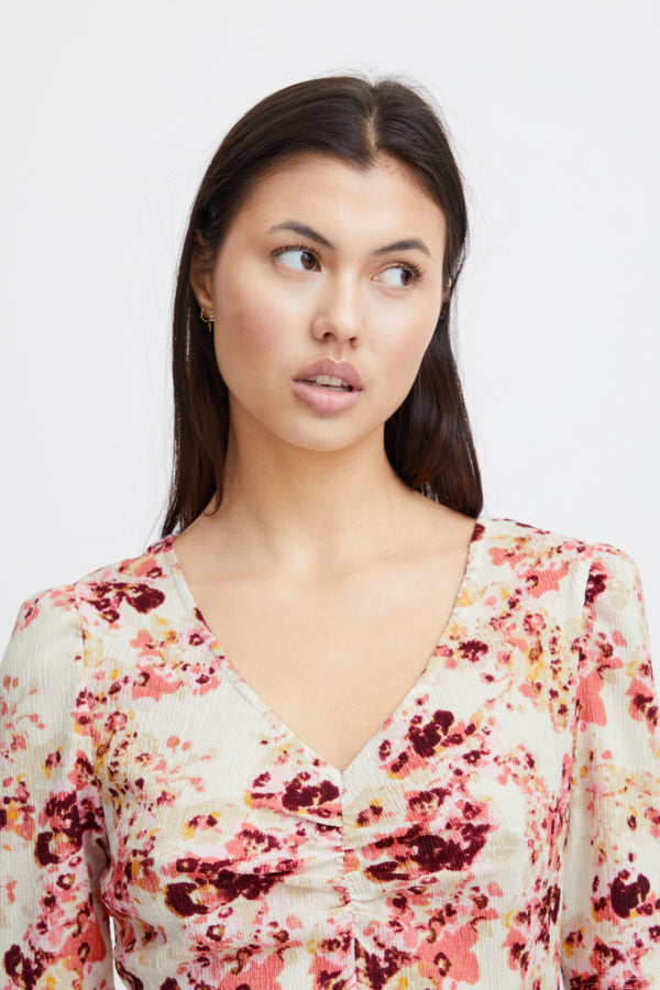 Blusa estampada con fruncido CORAL