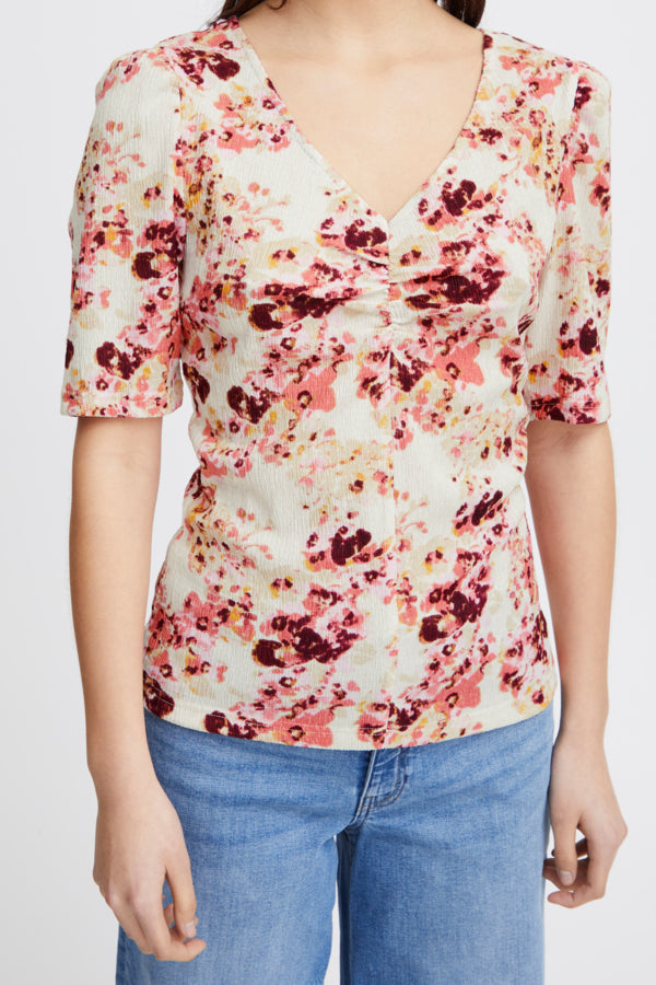 Blusa estampada con fruncido CORAL