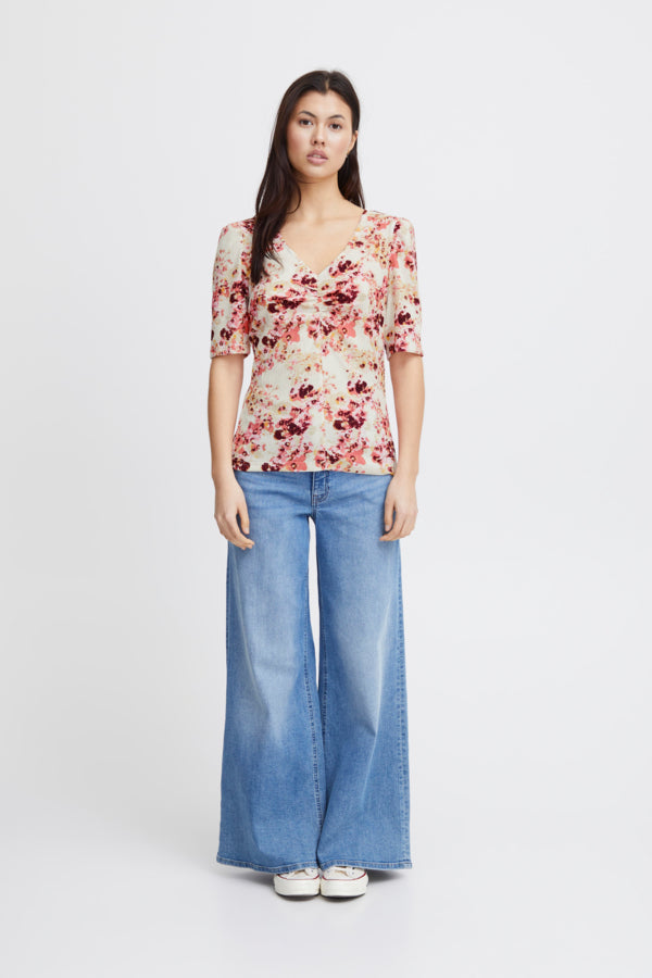 Blusa estampada con fruncido CORAL