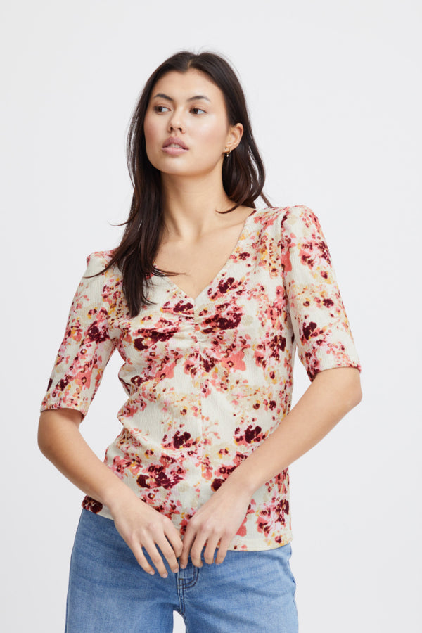 Blusa estampada con fruncido CORAL