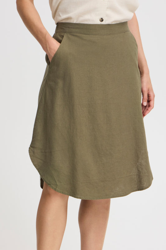 Falda midi de lino verde