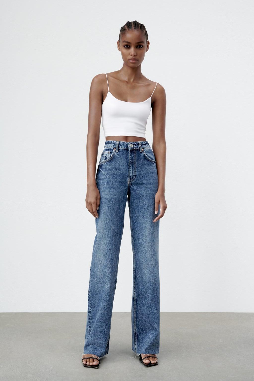 Pantalón vaquero de pierna ancha azul claro Mango