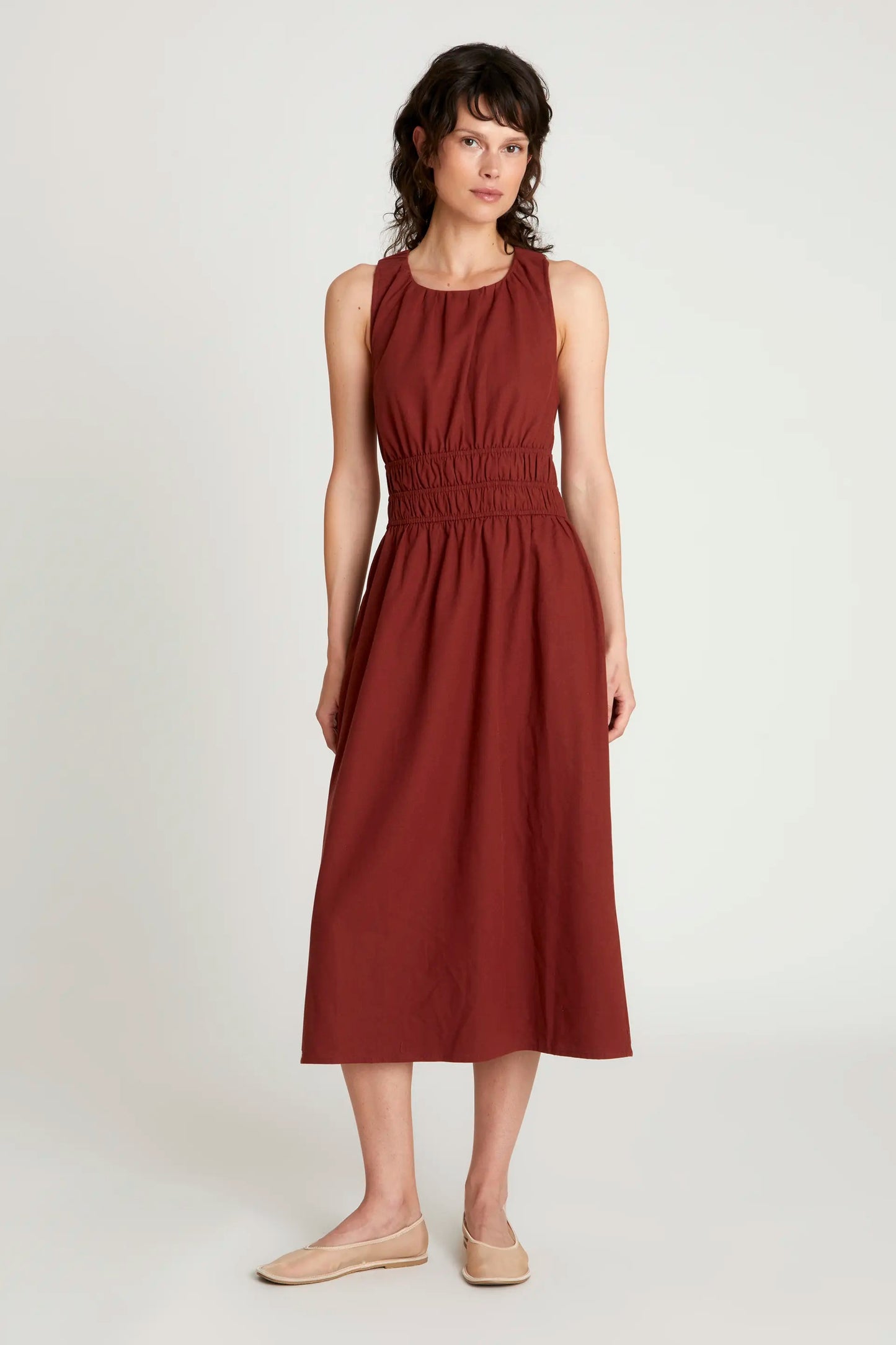 Vestido midi lino marrón MIMA