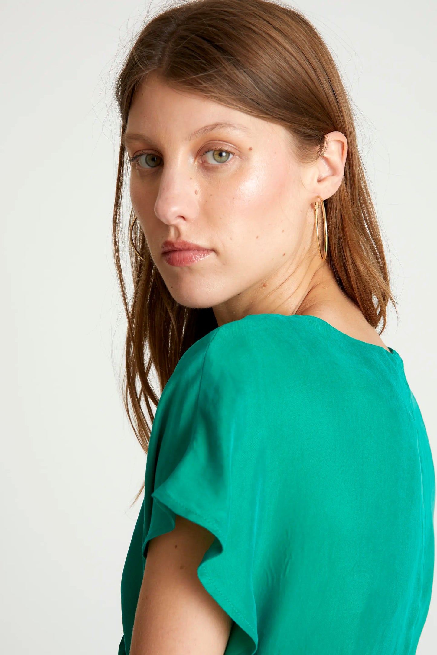 Vestido midi manga corta verde MOLLY