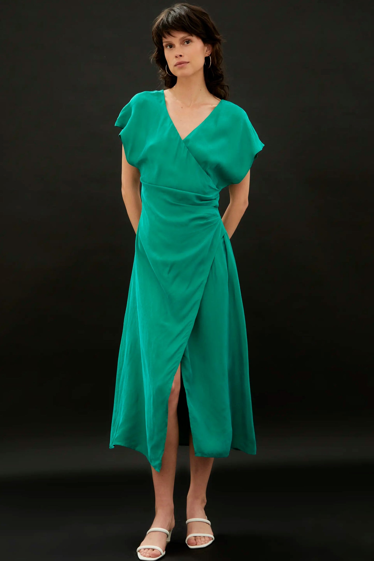 Vestido midi manga corta verde MOLLY