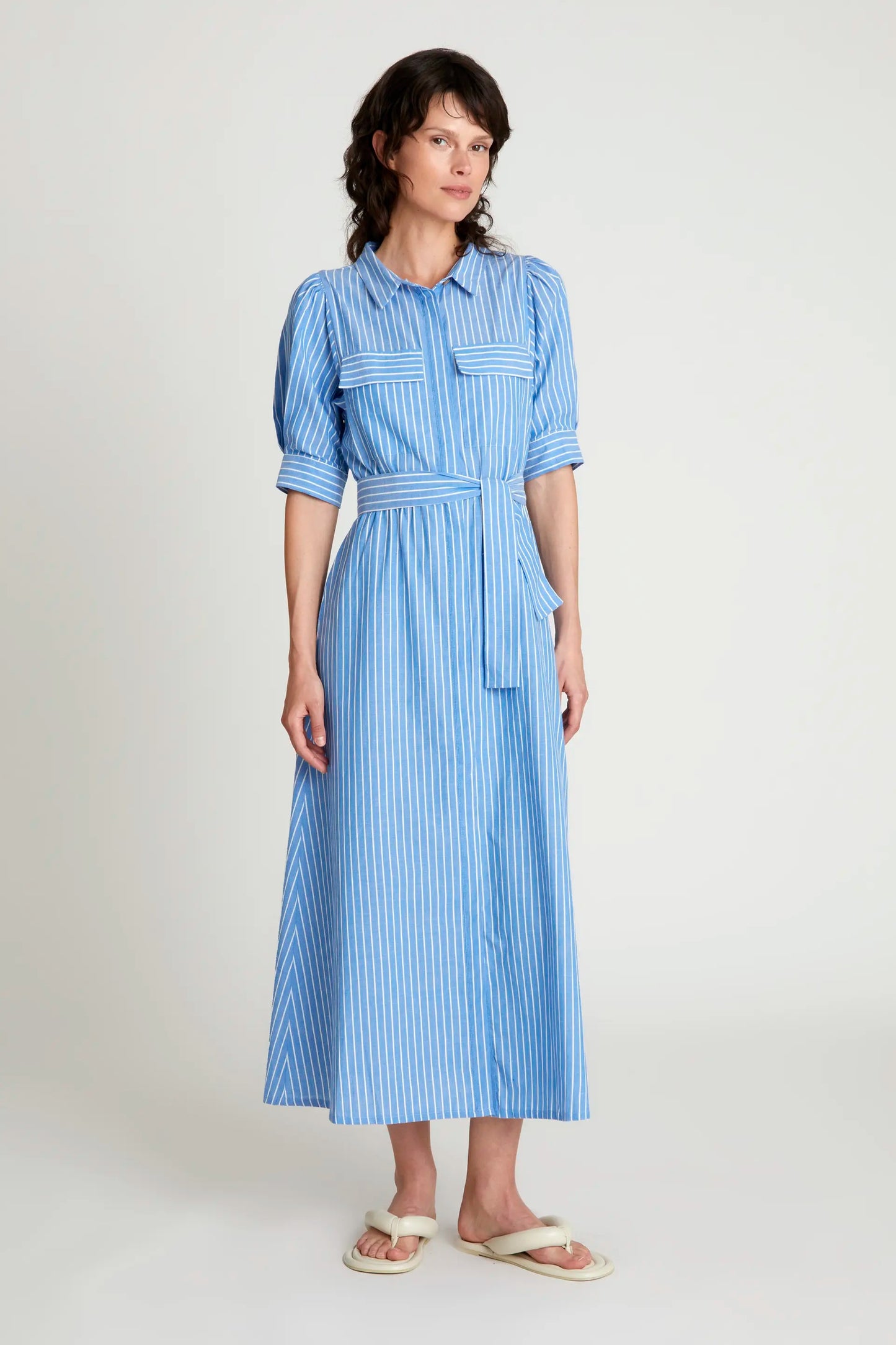 Vestido camisero  largo rayas azules