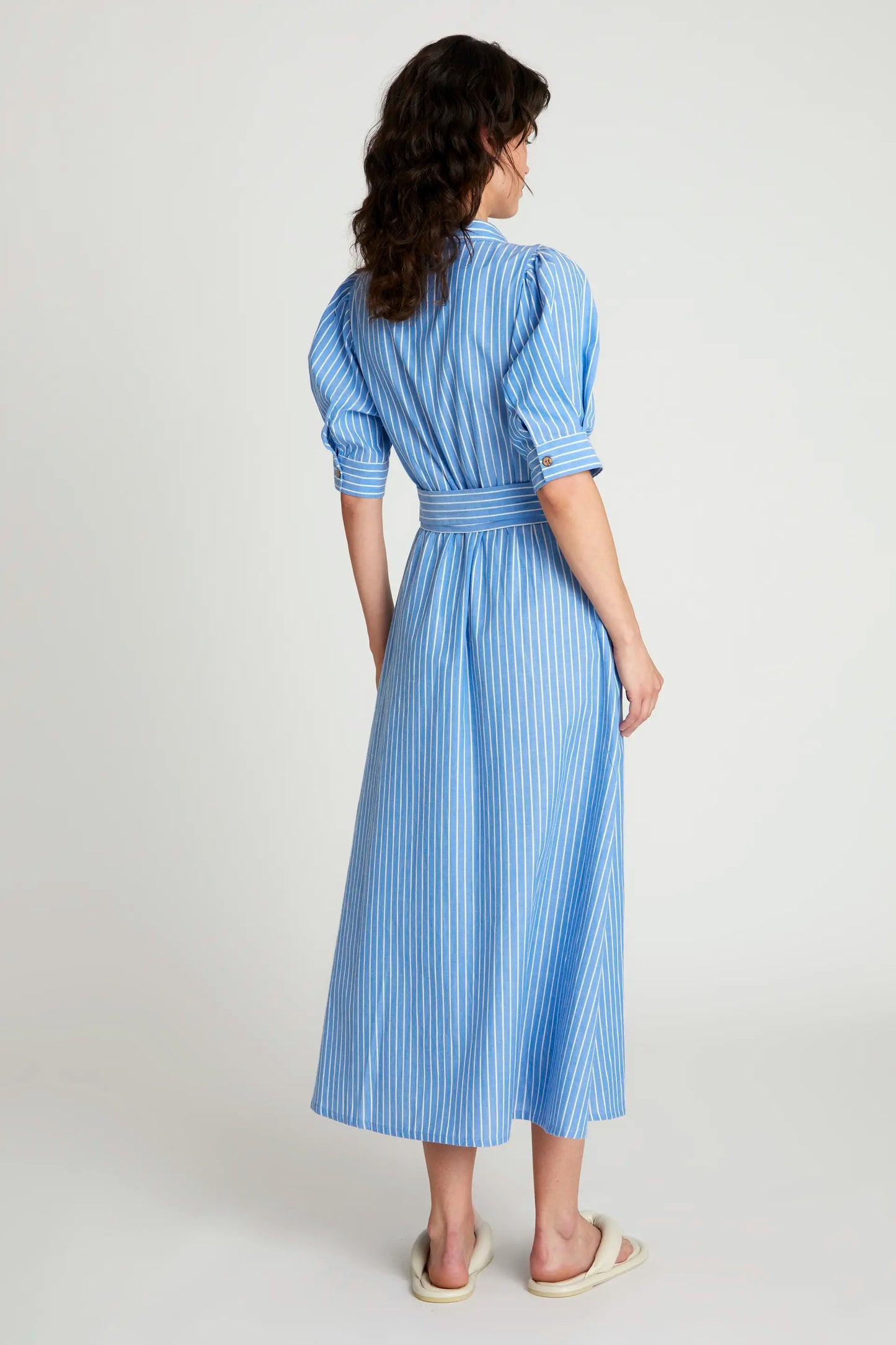 Vestido camisero  largo rayas azules