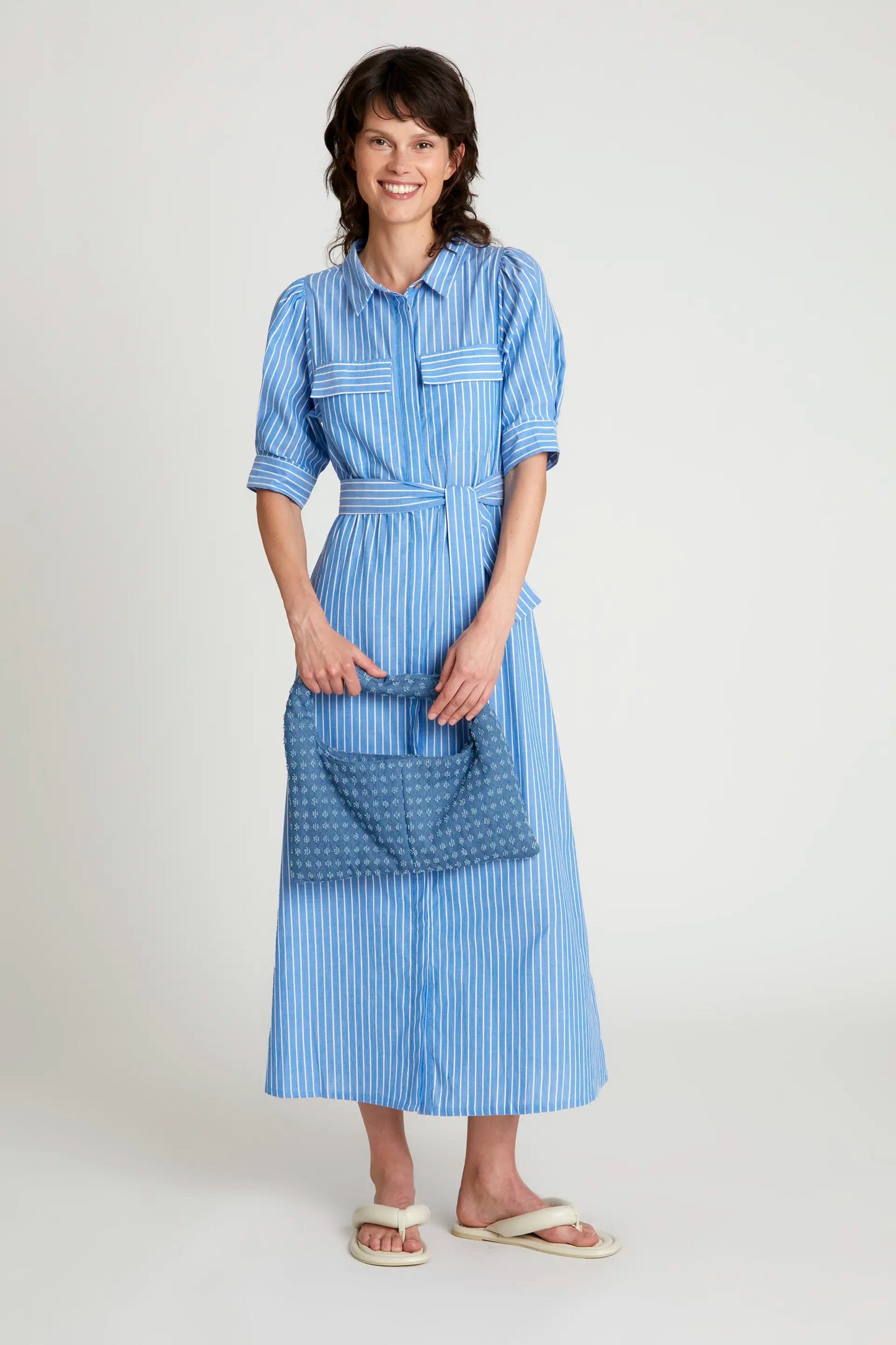 Vestido camisero  largo rayas azules