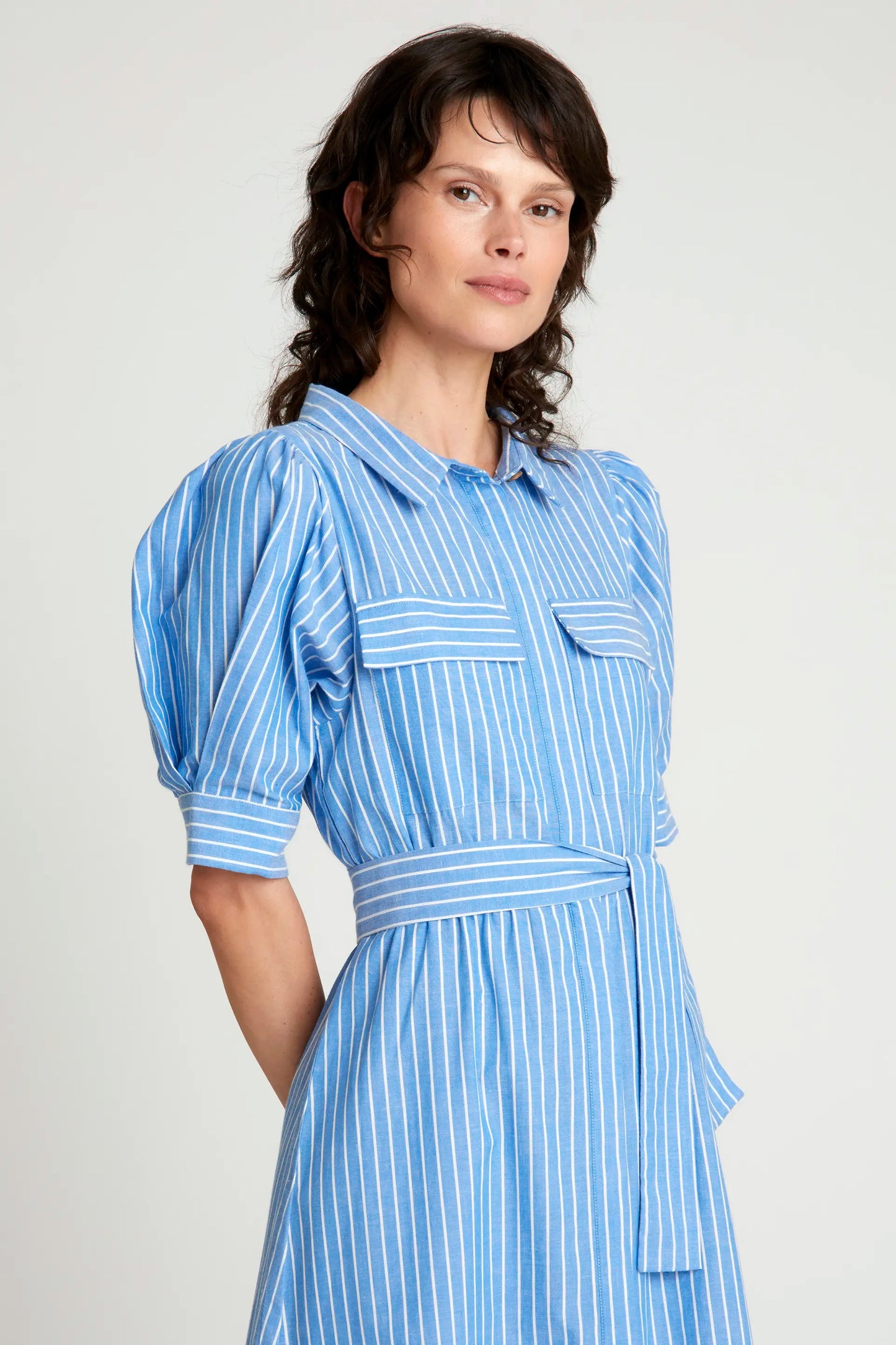 Vestido camisero  largo rayas azules